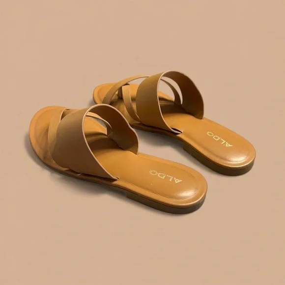 ALDO Tan Toe Loop Minimalist Slide Sandals Women’s Size 7 Coastal Grandmother - Picture 3 of 7